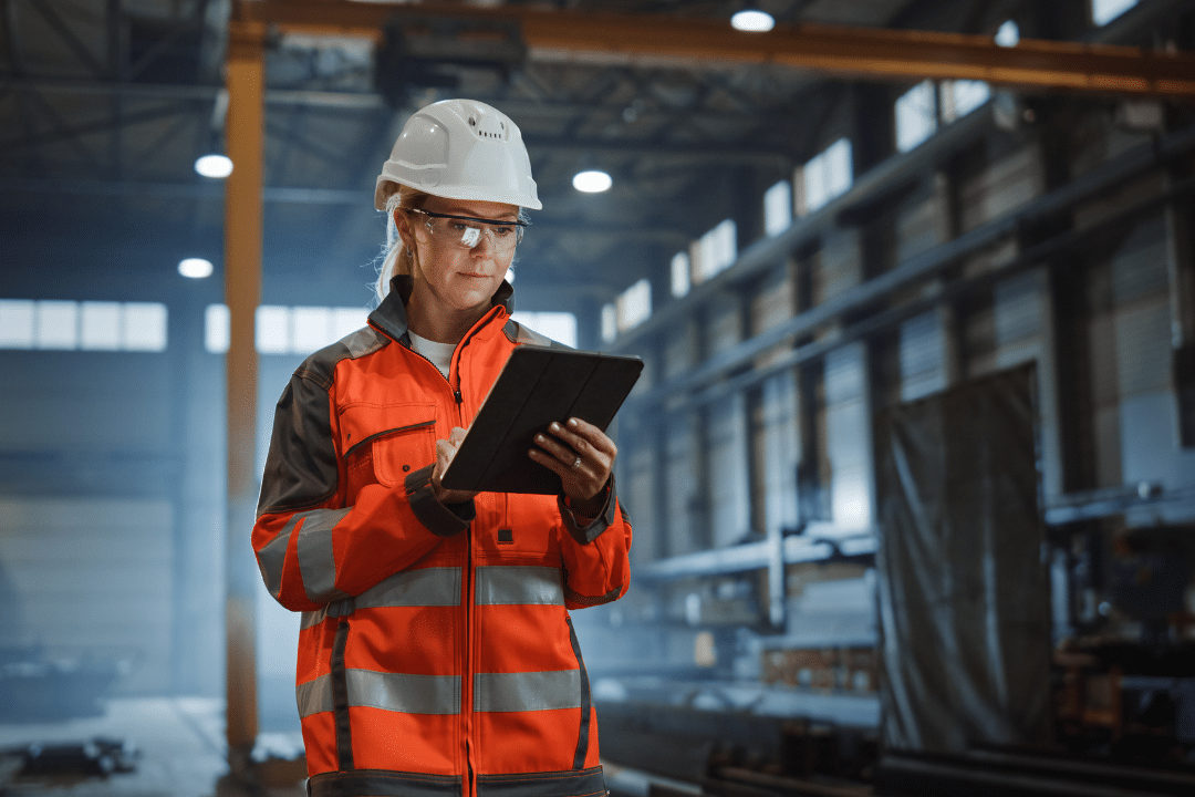 Female manufacturing worker on iPad